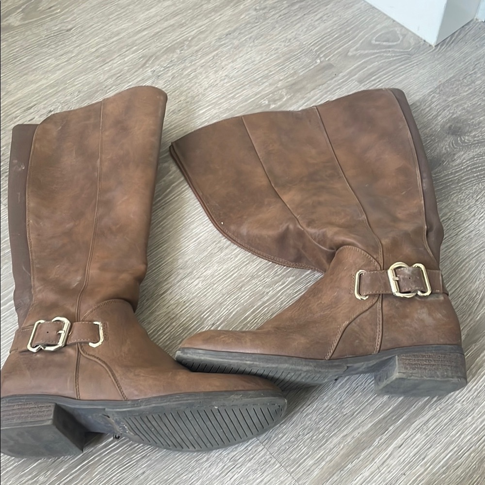 Brown Vegan Leather Knee-High Boots